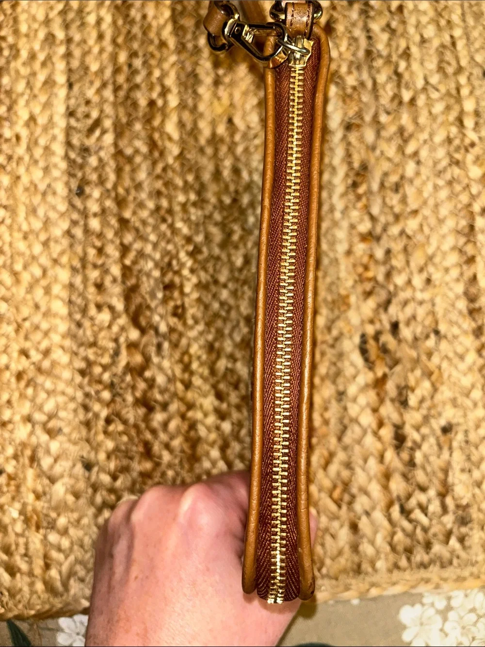 Michael Kors Brown Monogram Wristlet with Gold Logo